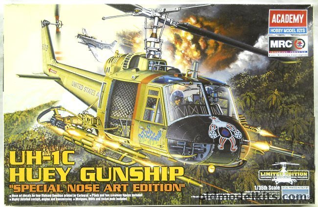 MRC 1/35 UH-1C Huey Gunship Special Nose Art Edition - 'Satisfaction' 188th 1968 / 'Taipan 1276' 135th 1970-71 / 'Maddog 376' 240th 1970 / 'Crystal Ship' 189th Vietnam - (Academy / MRC), 12701 plastic model kit